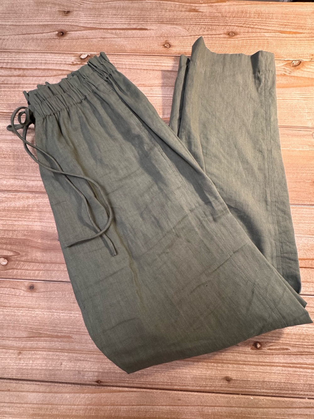 Theory Olive Linen Blend Drawstring Pull-On Pants Size 8